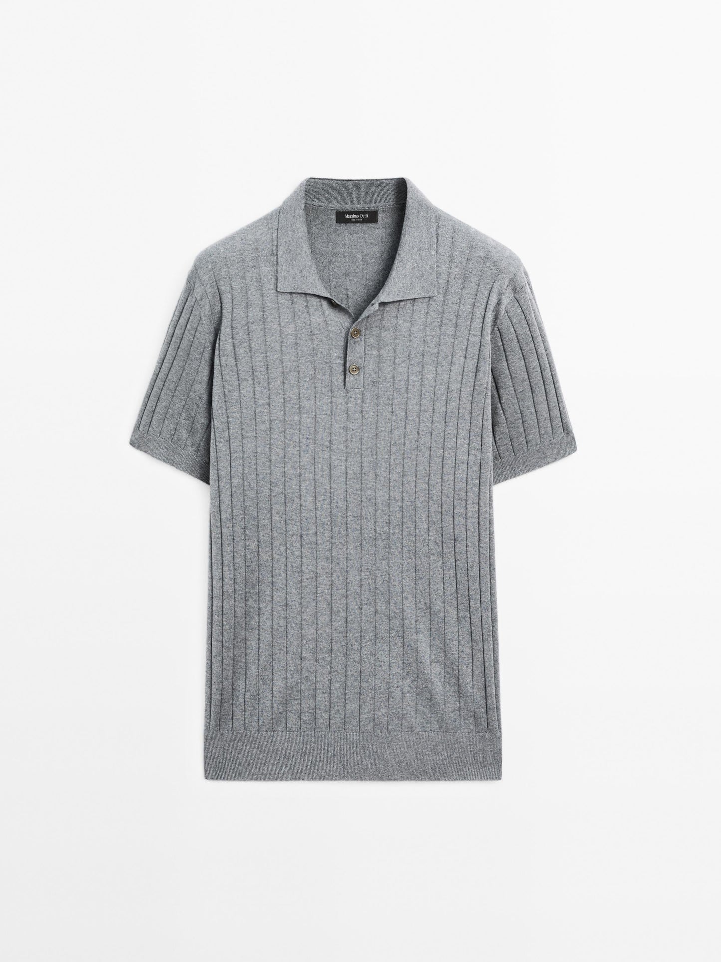 Ribbed Blend Polo Collar Shirt - Grey