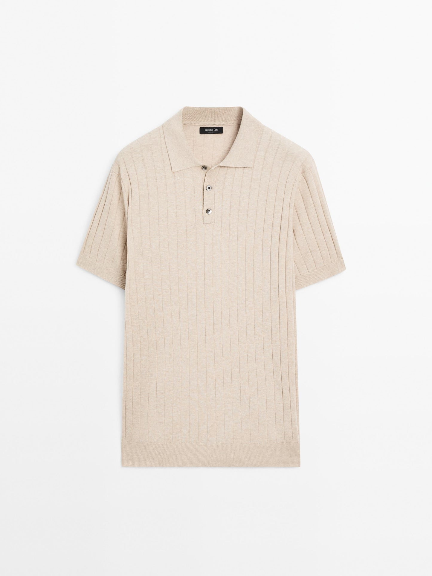 Ribbed Polo Collar Shirt Blend - Beige