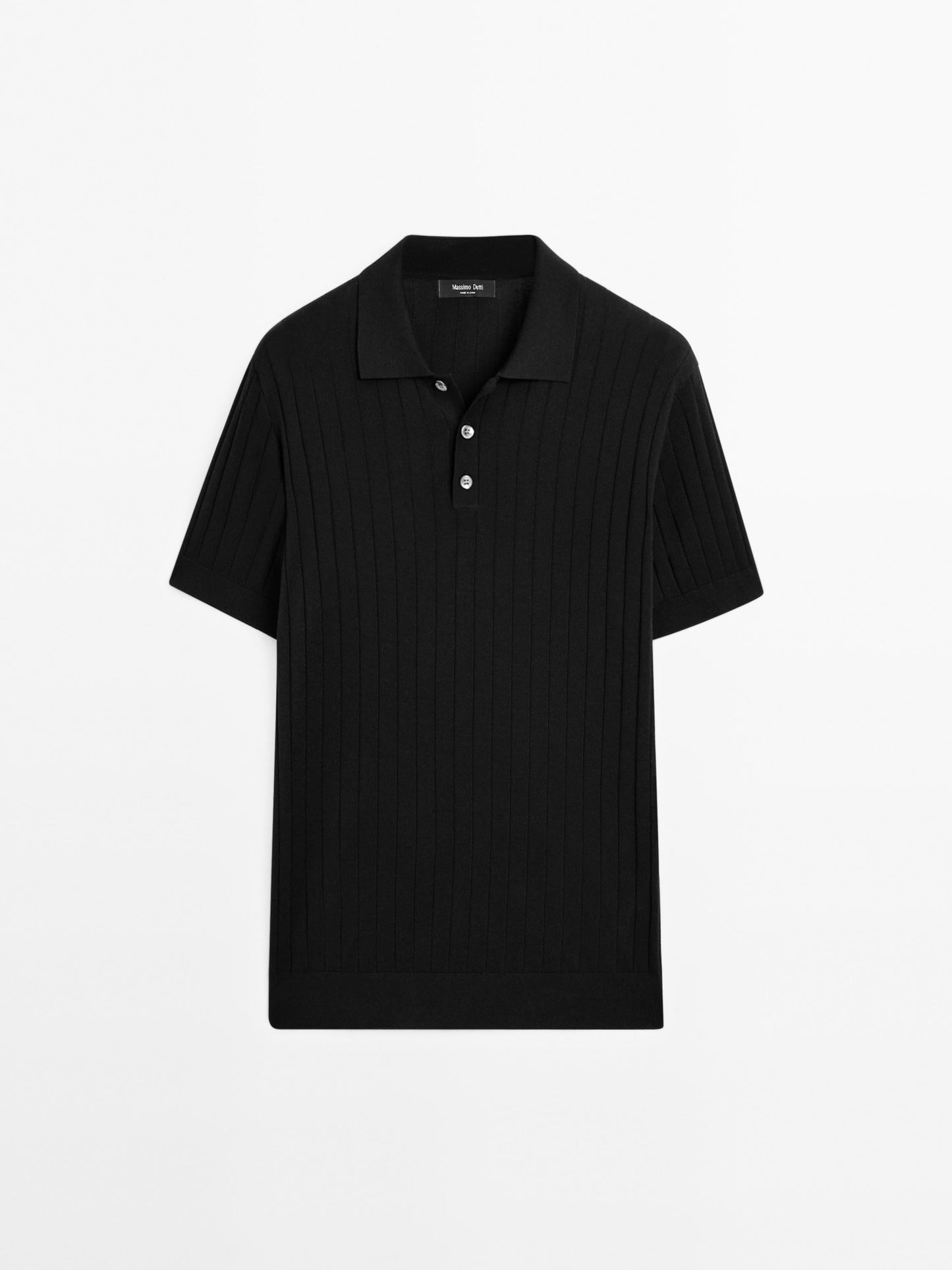 Ribbed Polo Collar Shirt Blend - Black
