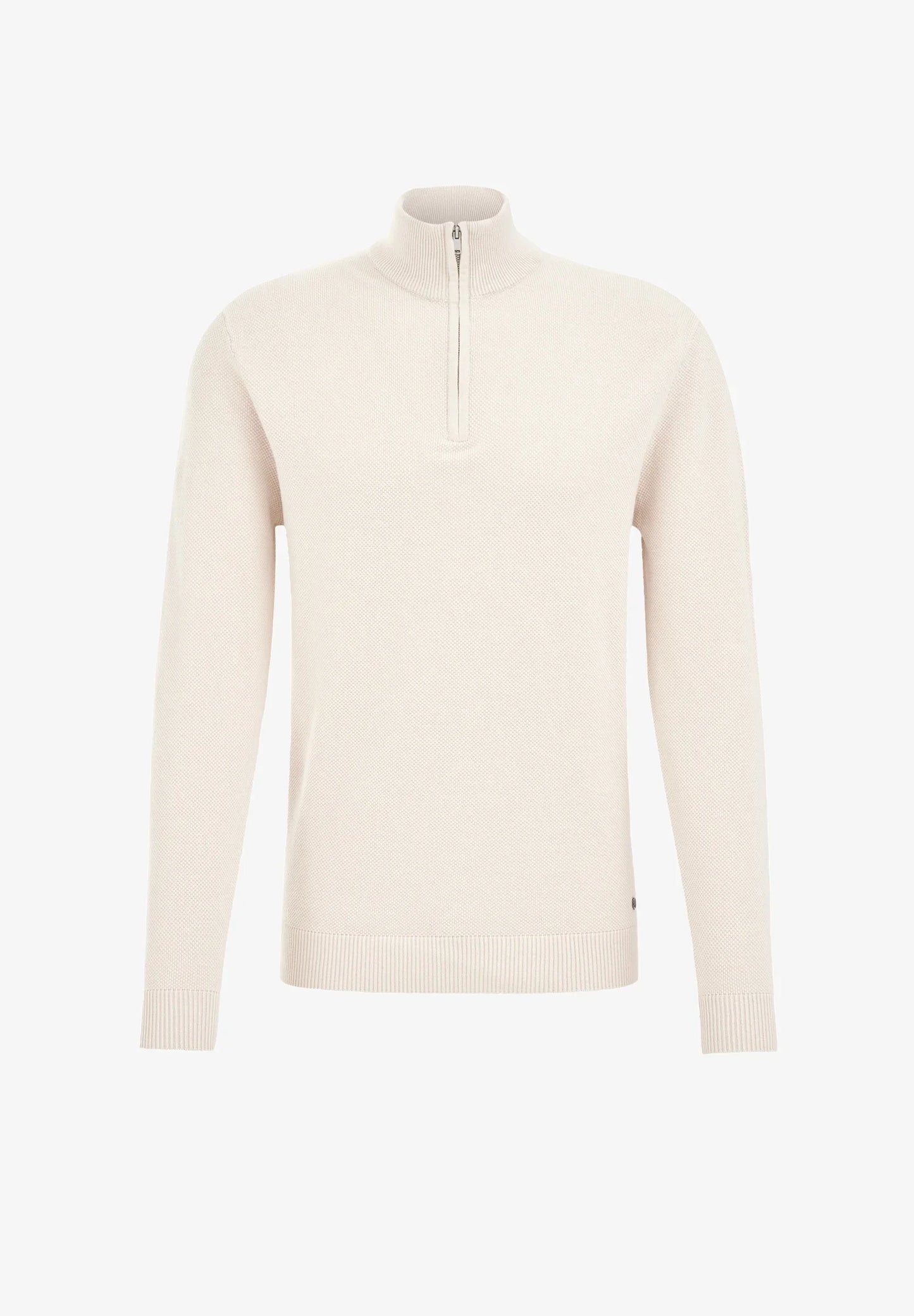 Men's Cotton Jumper with Troyer Collar and Zip - Off White