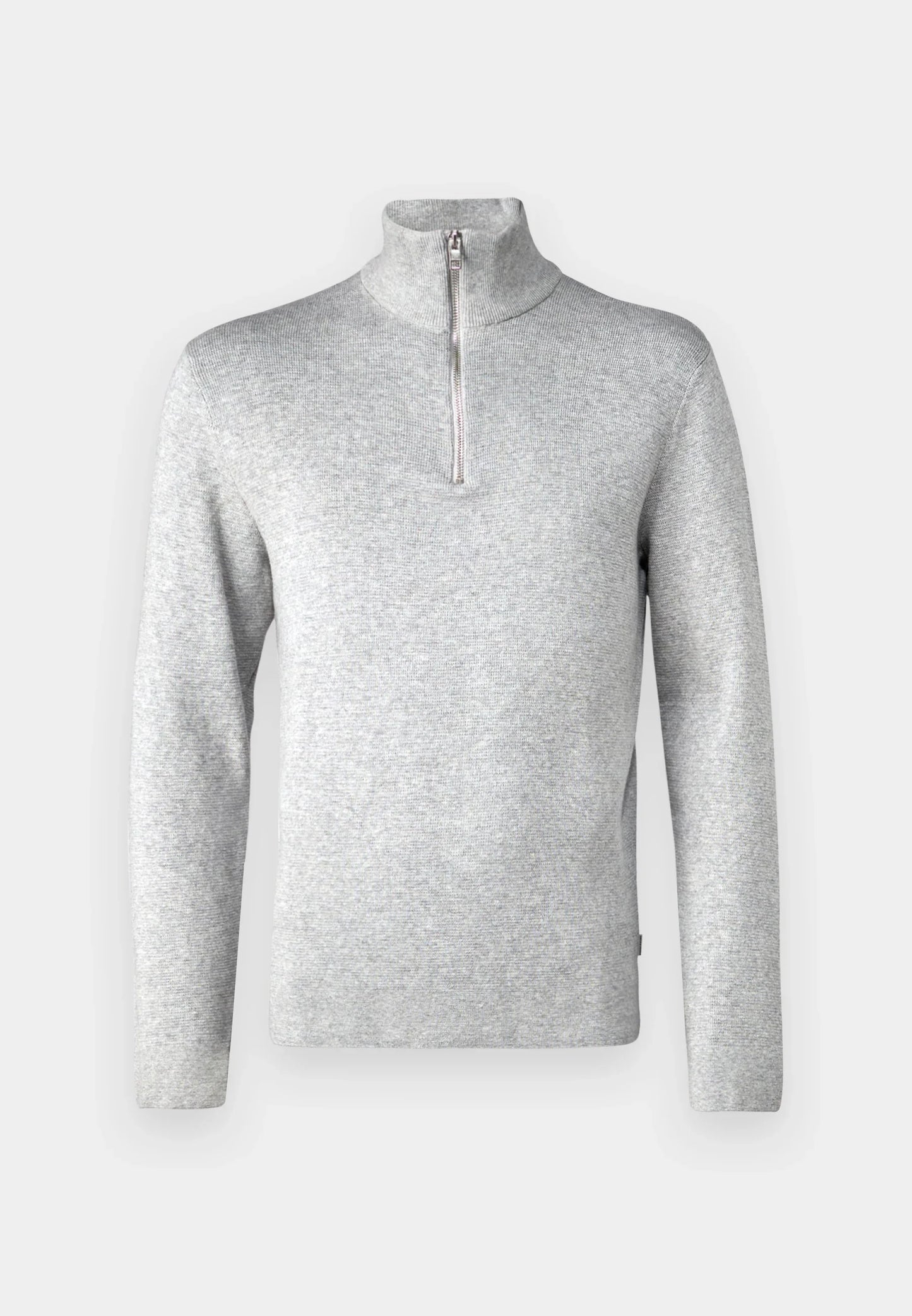 Textured Comfort Jumper with High Neck and Zip - Grey