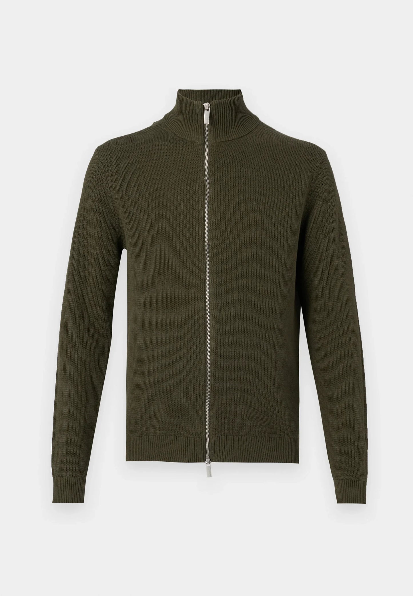 Comfort Cardigan with High Neck and Zipper - Military Green