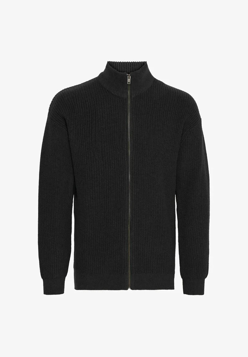 Men's High Neck Jumper with Front Zip - Black