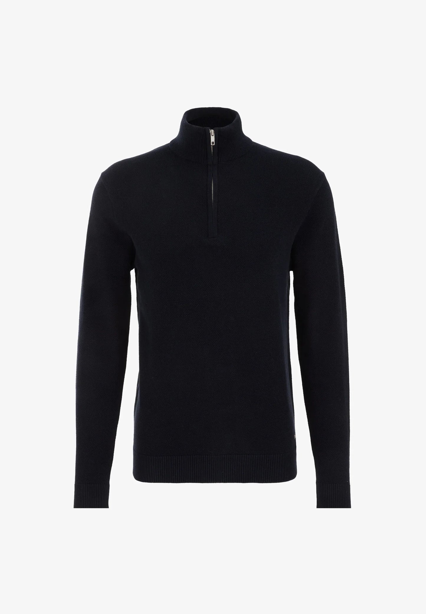 Men's Cotton Jumper with Troyer Neck and Zip - Navy Blue