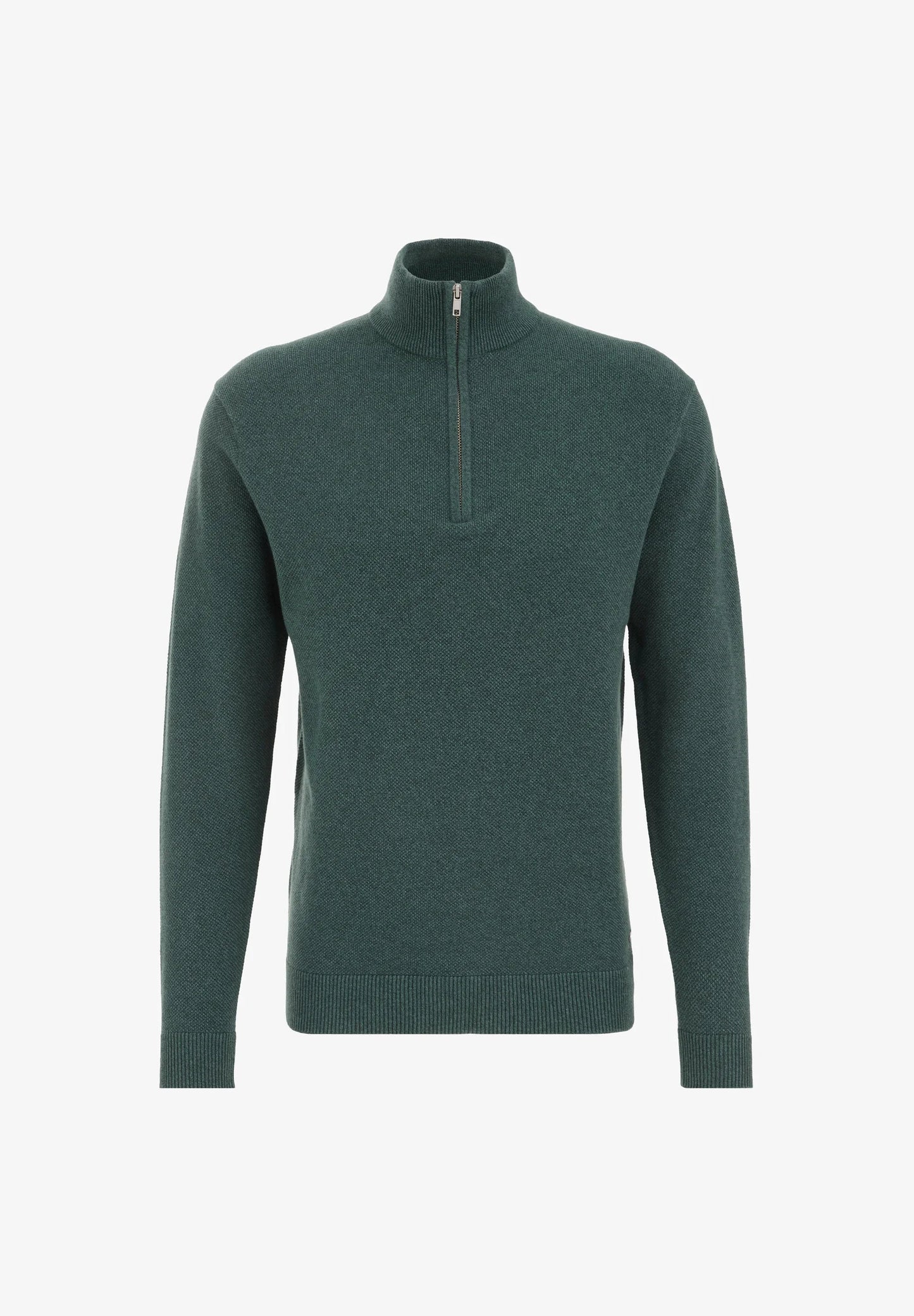 Men's Cotton Jumper with Troyer Collar and Zipper - Green