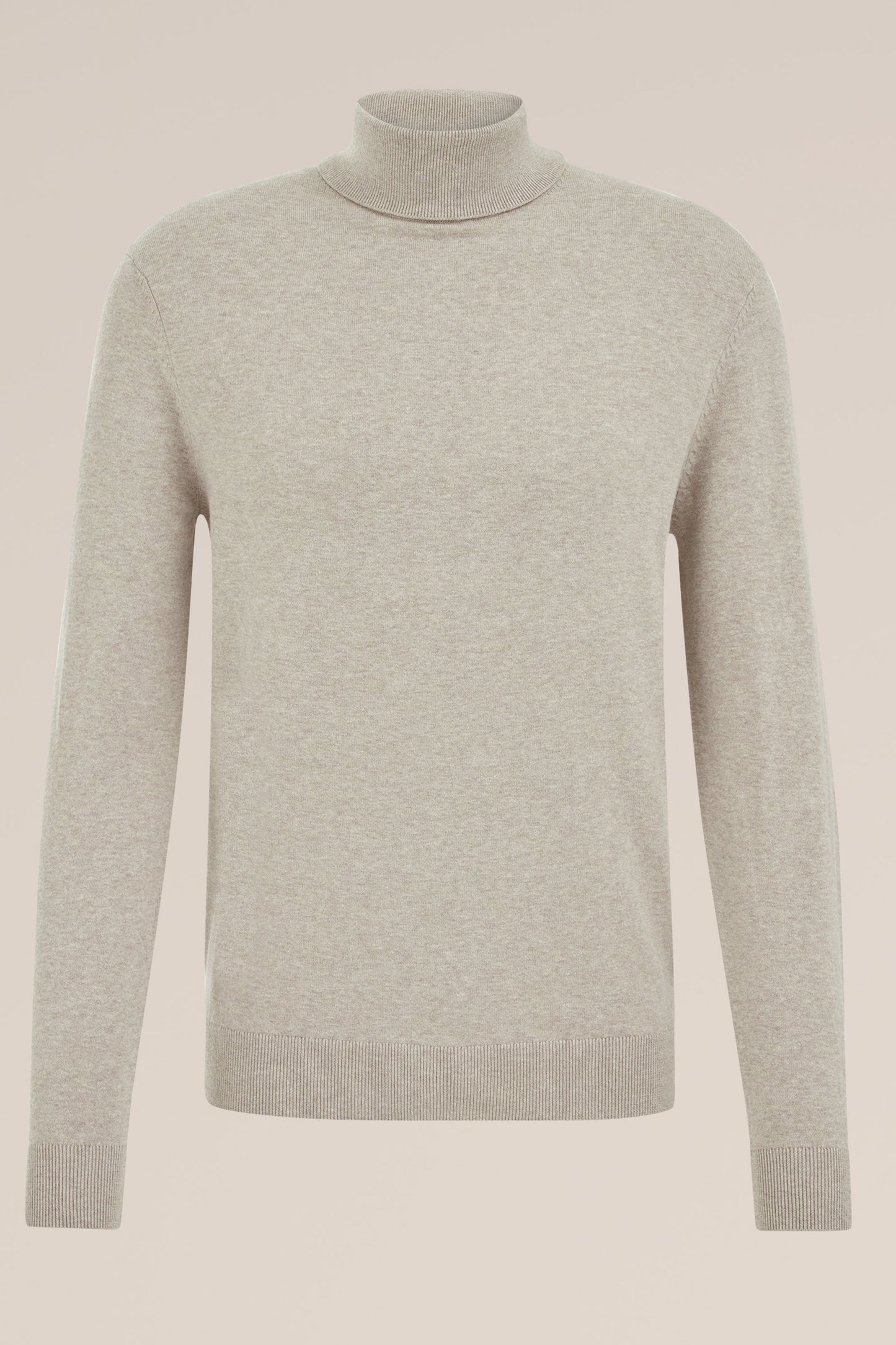 Fine Knit High Neck Jumper - Beige