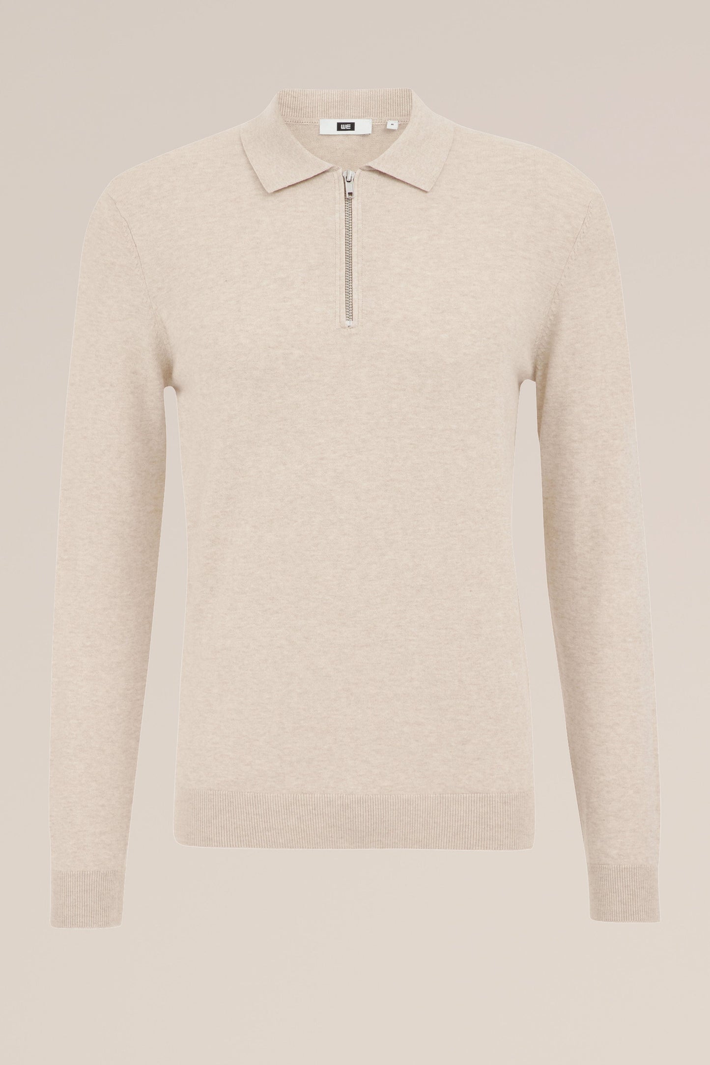Fine Knit Jumper with Troyer Collar and Zip - Beige