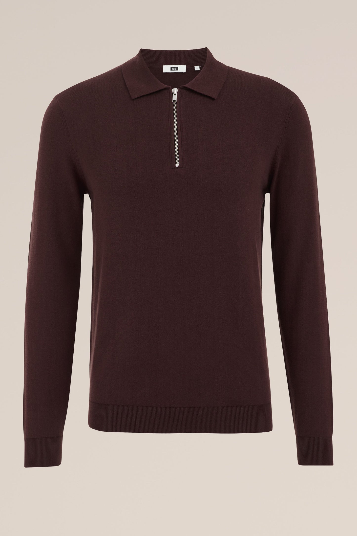 Fine Knit Jumper with Troyer Collar and Zip - Brown