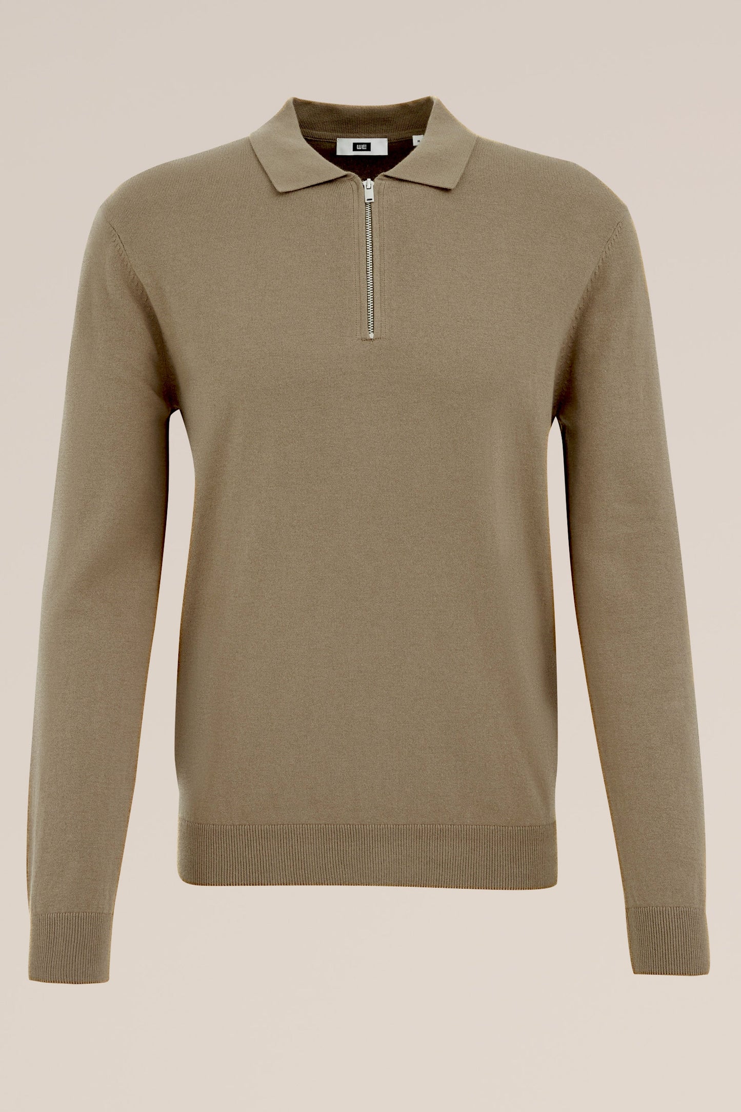 Fine Knit Jumper with Troyer Collar and Zip - Caramel