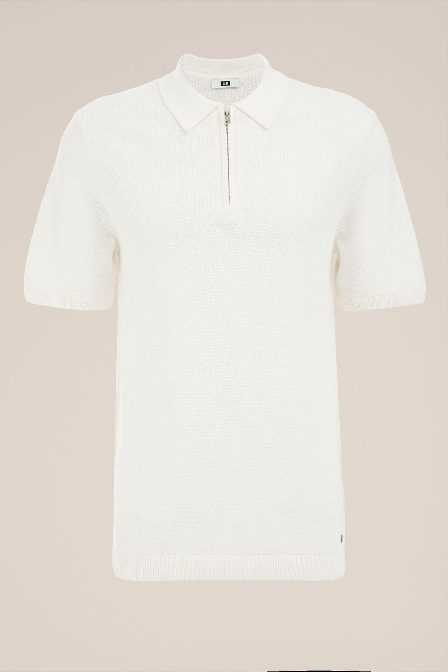Polo Collar Shirt with Zip - White