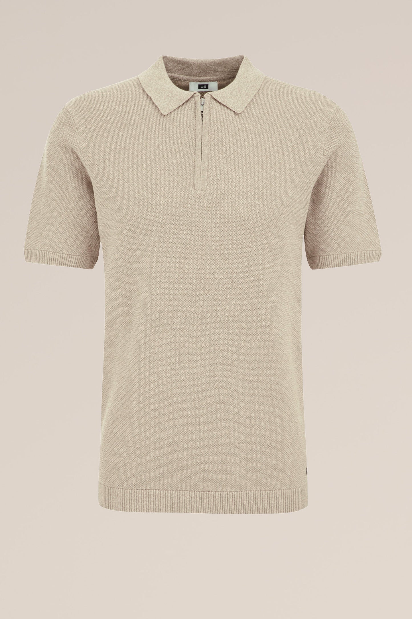 Polo Collar Shirt with Zipper - Beige
