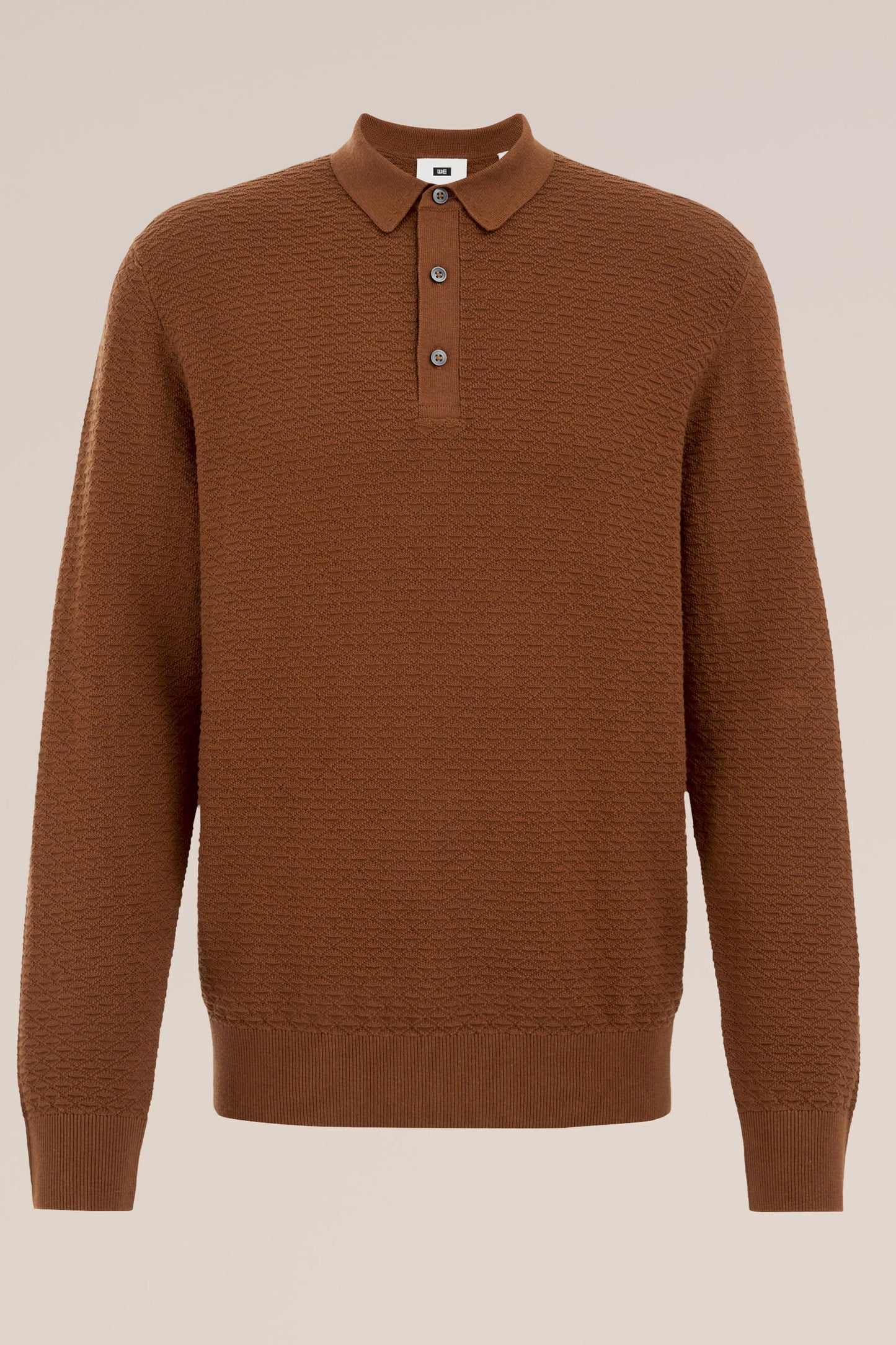 Textured Knit Polo Shirt - Brown