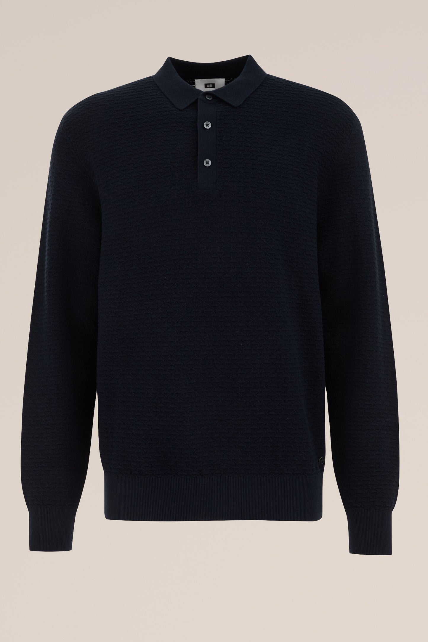 Textured Knit Polo Shirt - Navy Blue
