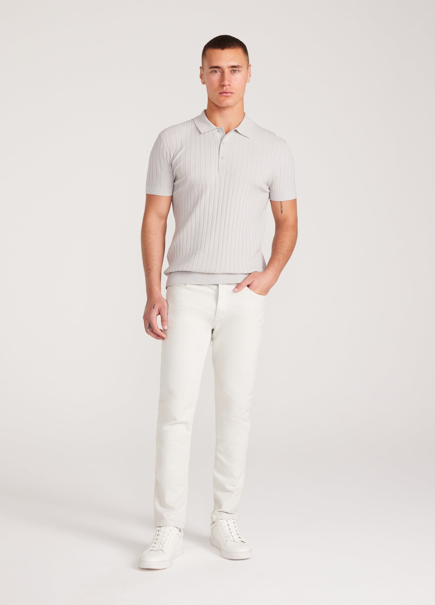 Textured Polo Collar Shirt - Silver
