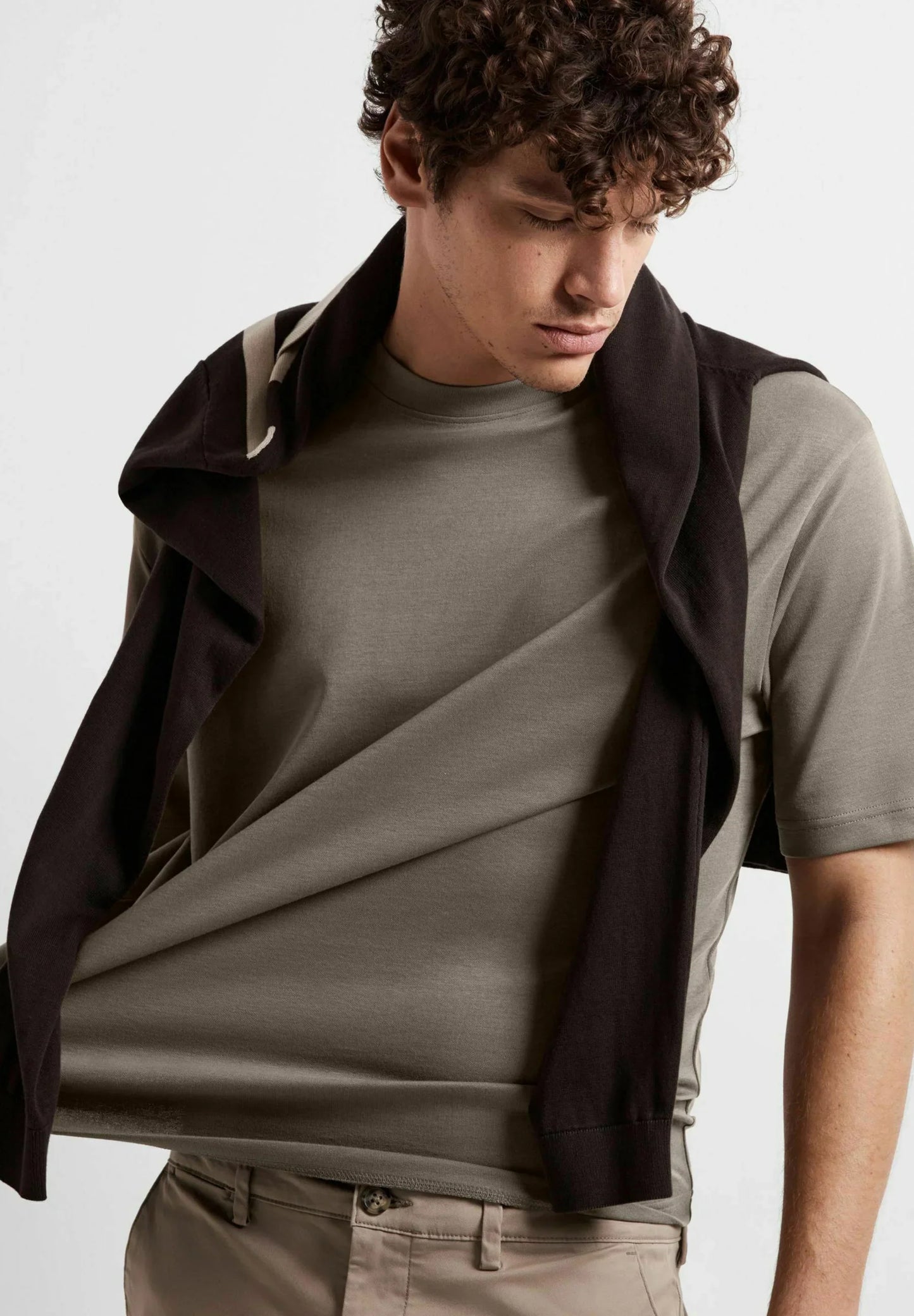 Men's Oversized Basic Round Neck T-Shirt - Brown