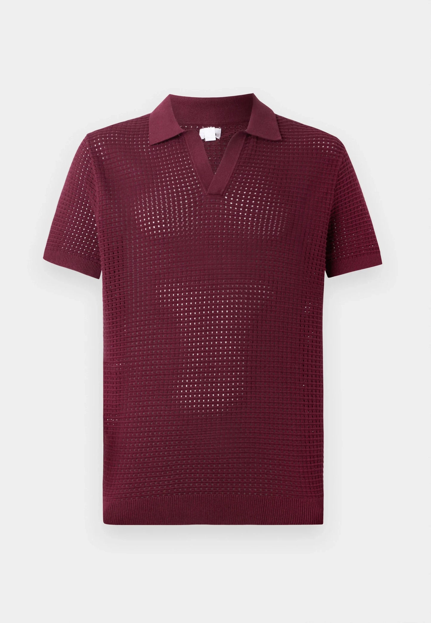 Polo Collar Shirt with Knit Texture - Wine