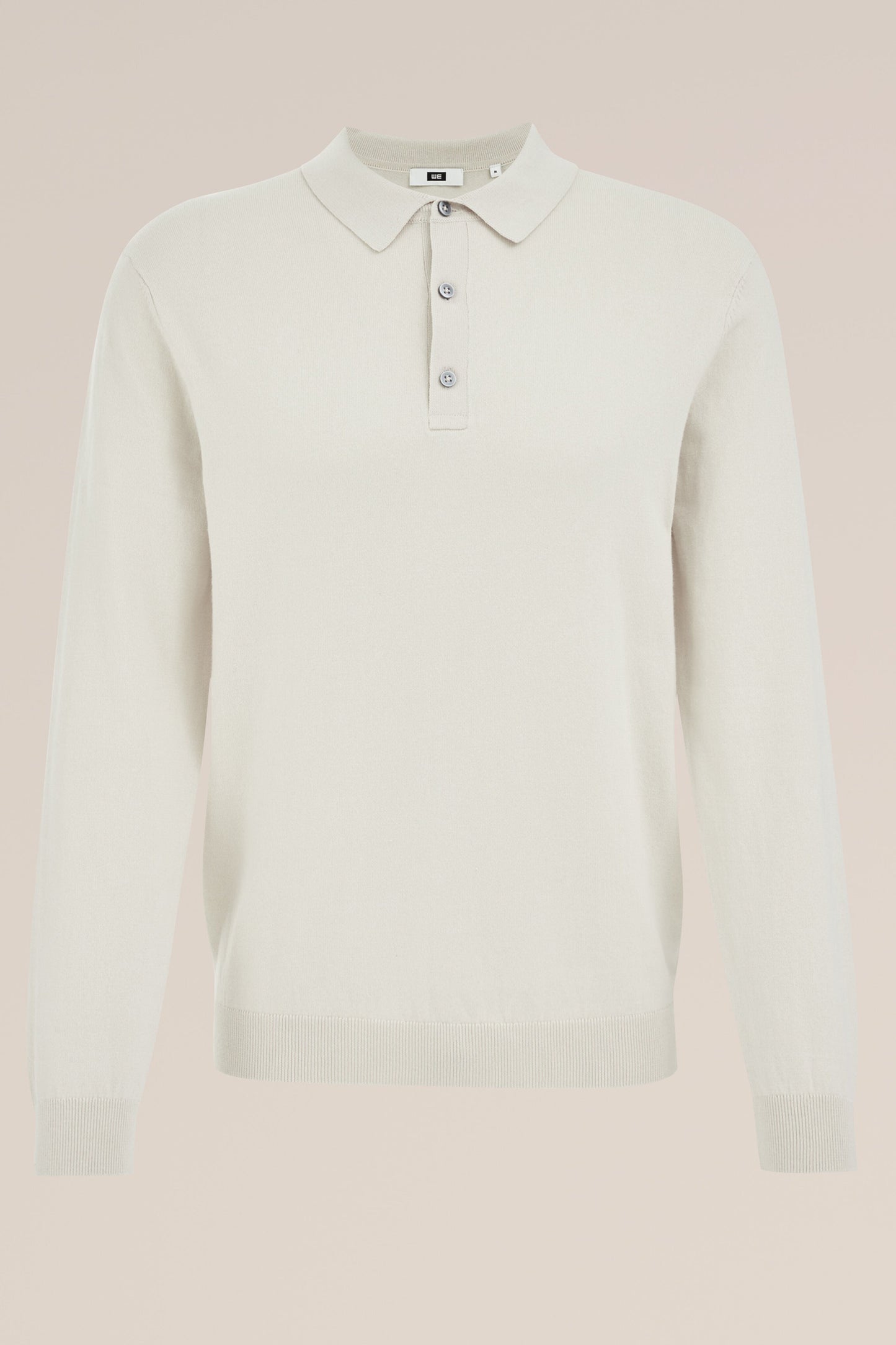 Long Sleeve Fine Knit Polo Shirt - Off White