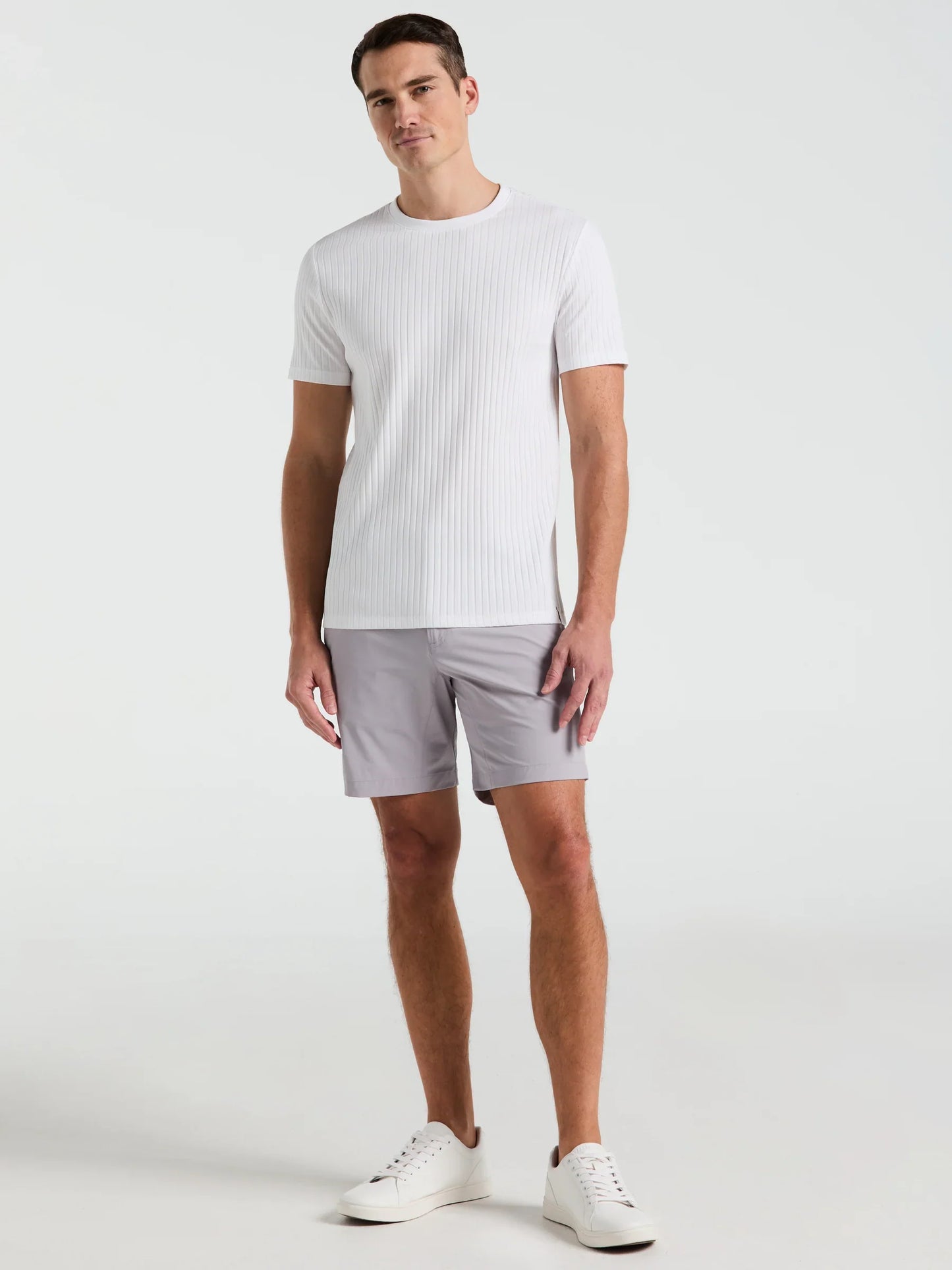 Ribbed Round Neck Blend T-Shirt - White