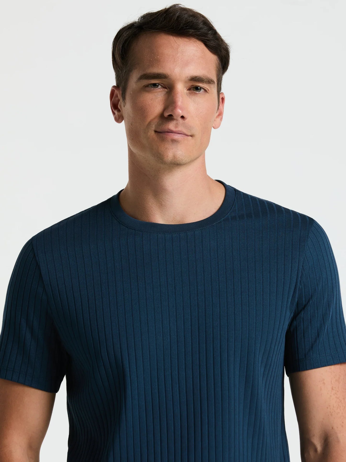 Ribbed Round Neck Blend T-Shirt - Petrol Blue