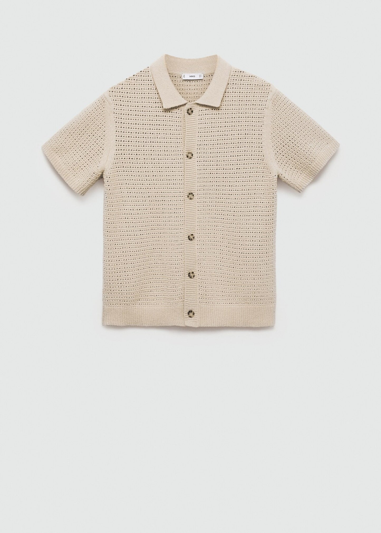 Crochet Mesh Knit Polo Shirt - Beige