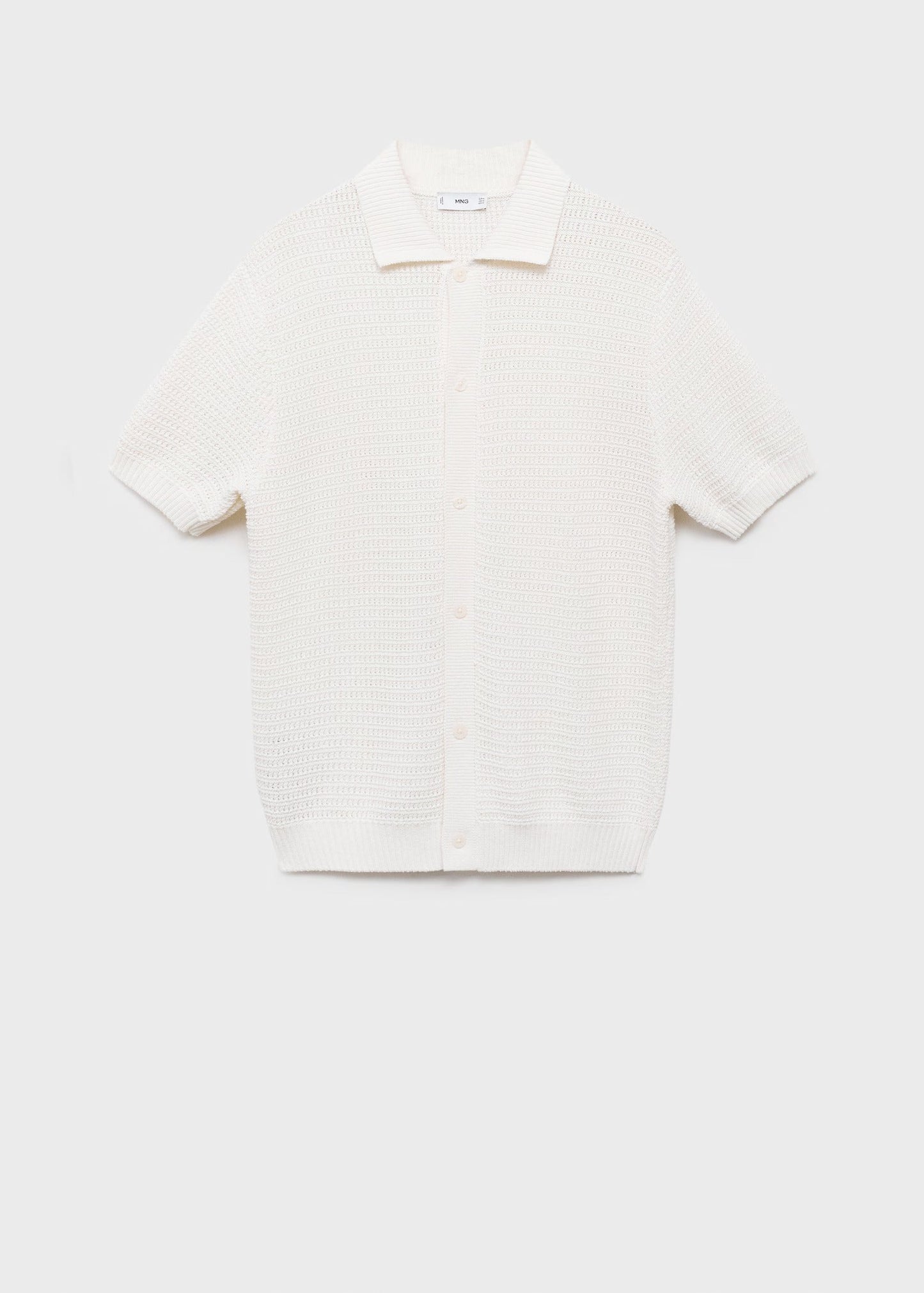 Crochet Knit Openwork Polo Shirt - White
