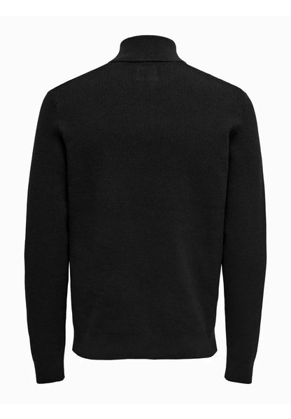 Textured Comfort Jumper with High Neck and Zip - Black