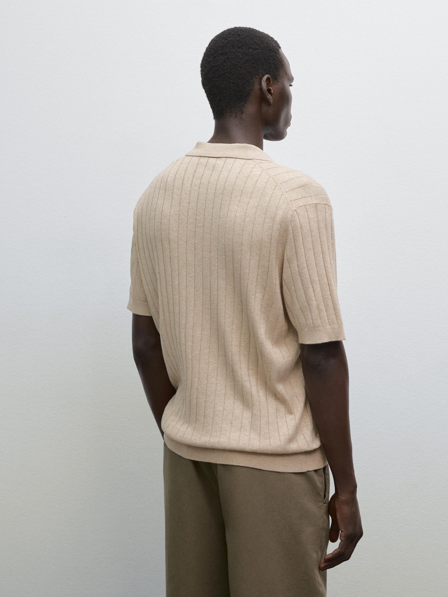 Ribbed Polo Collar Shirt Blend - Beige