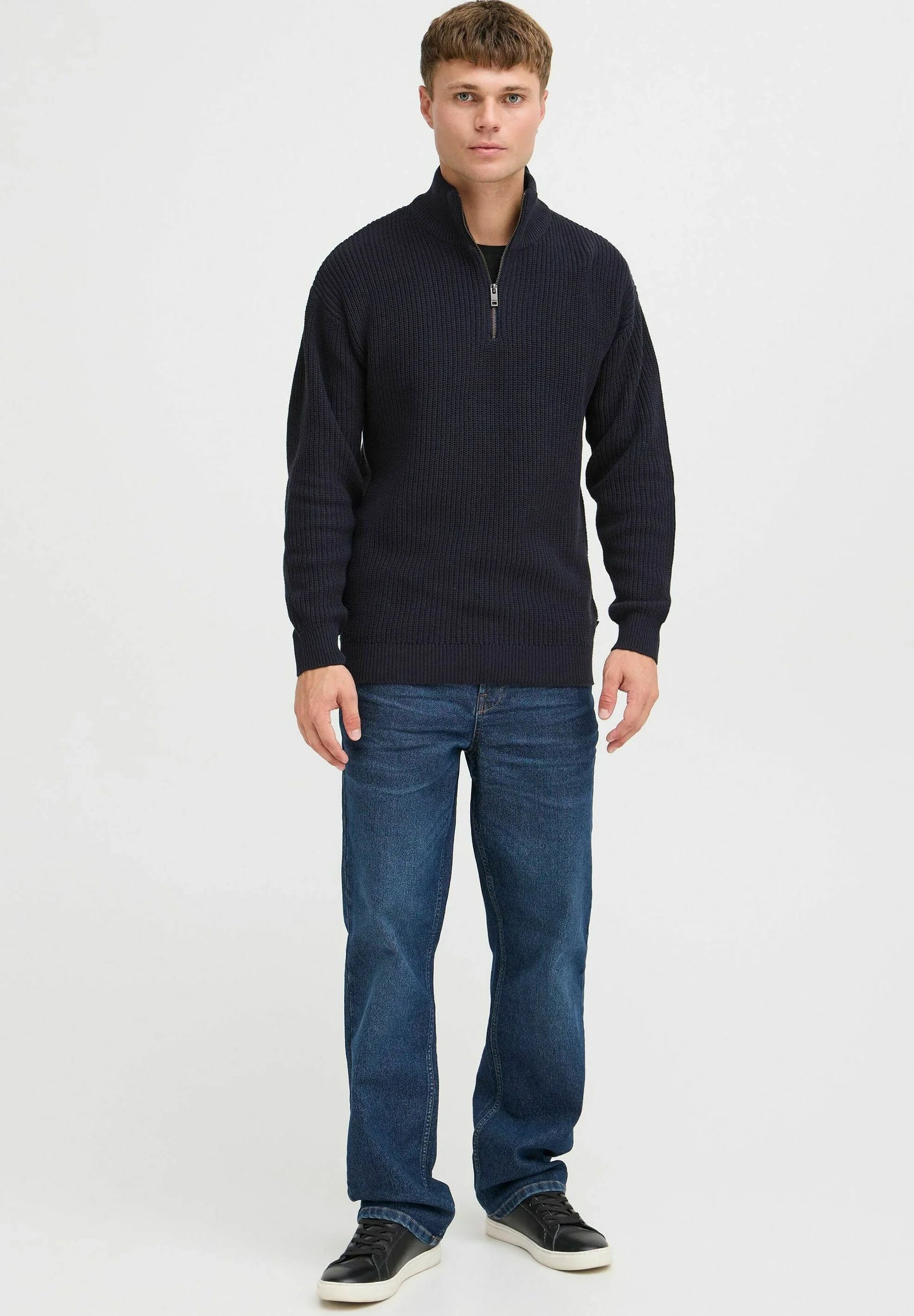 Men's Troyer Neck Jumper with Zipper - Navy Blue