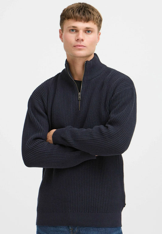 Men's Troyer Neck Jumper with Zipper - Navy Blue