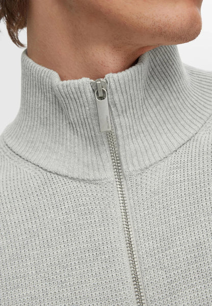 Comfort Cardigan with High Neck and Zip - Grey