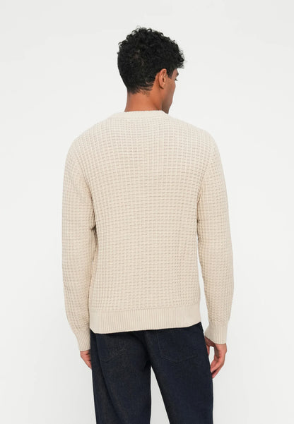 Textured Men's Round Neck Jumper - Off White