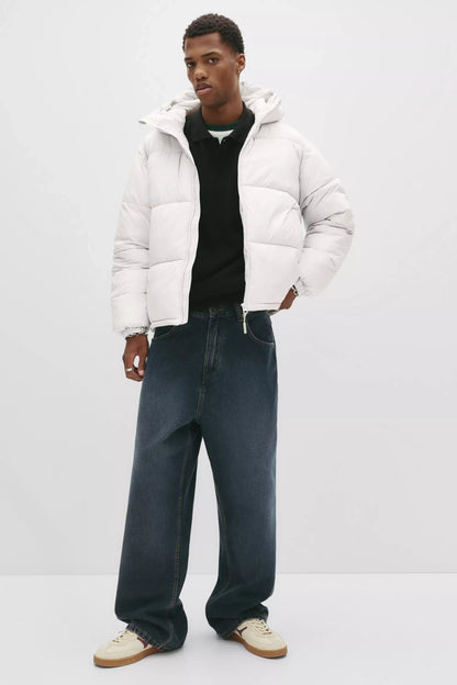 Puffer Jacket Blend with Hood - White