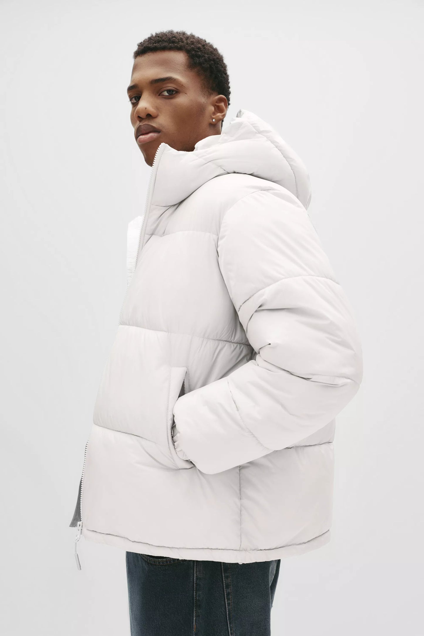 Puffer Jacket Blend with Hood - White