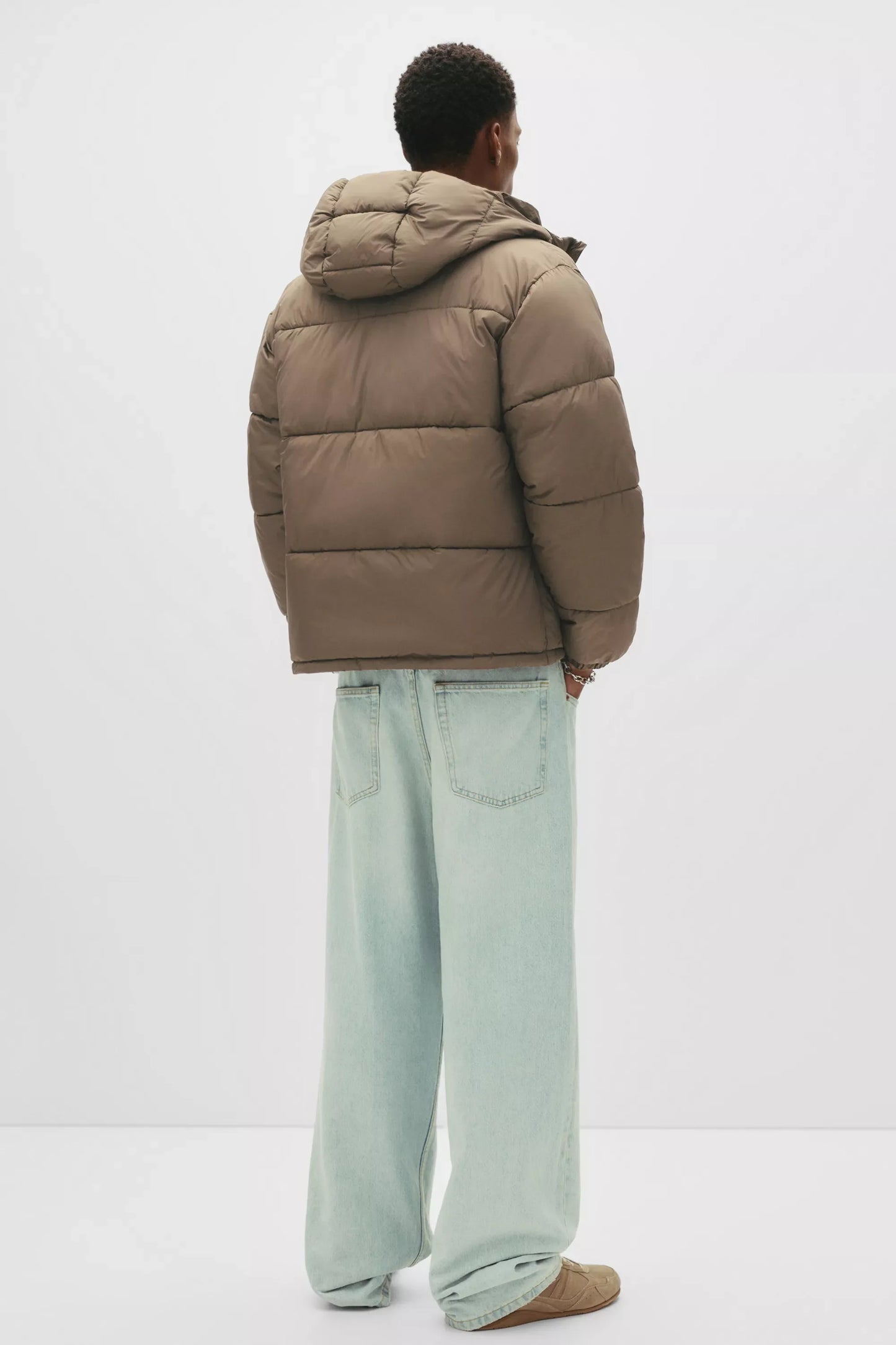 Puffer Jacket Blend with Hood - Brown