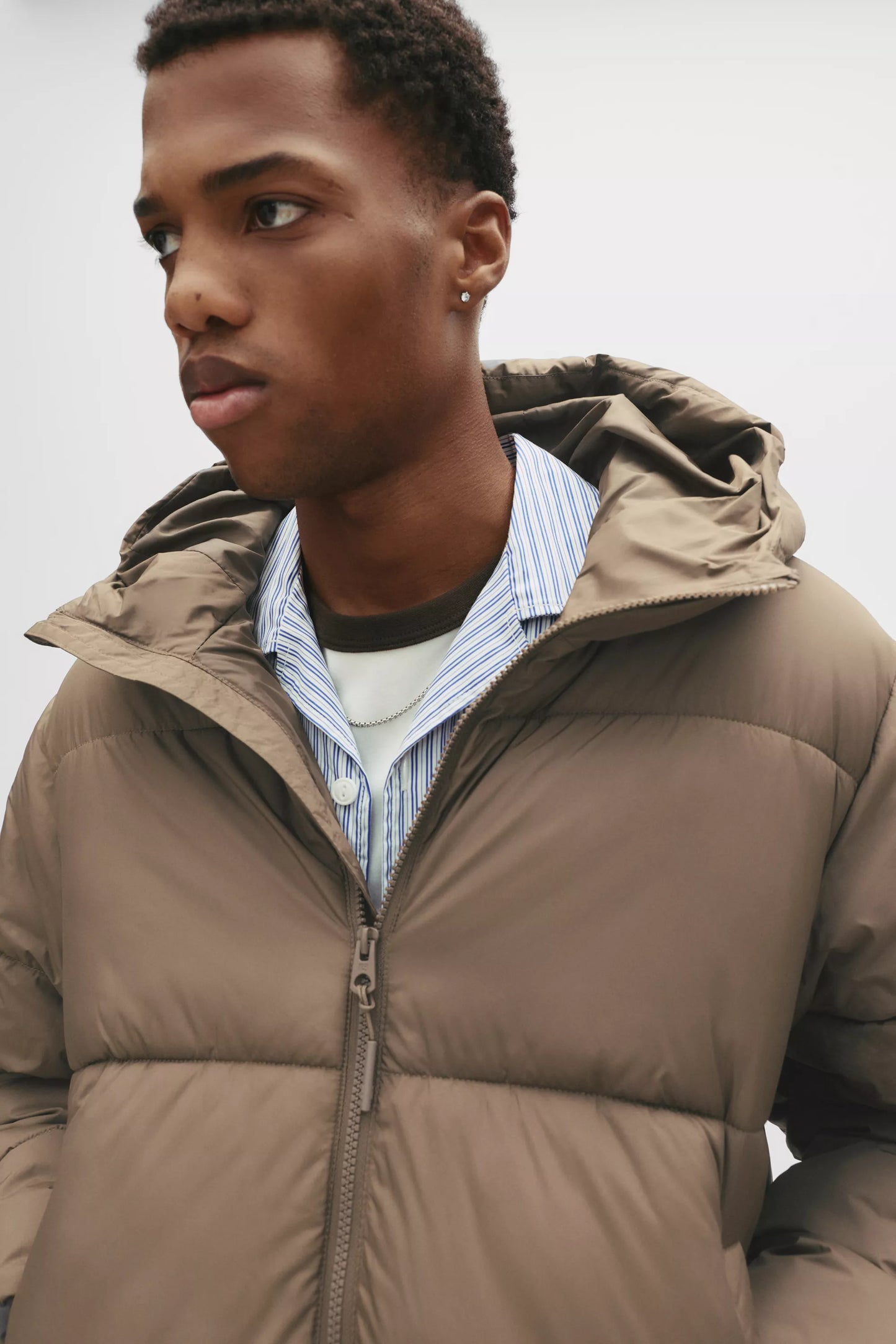 Puffer Jacket Blend with Hood - Brown