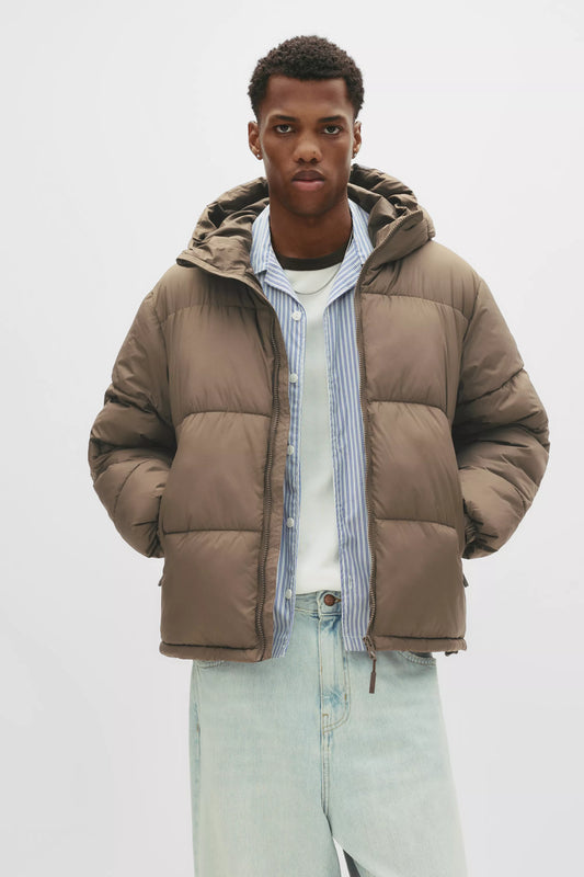 Puffer Jacket Blend with Hood - Brown
