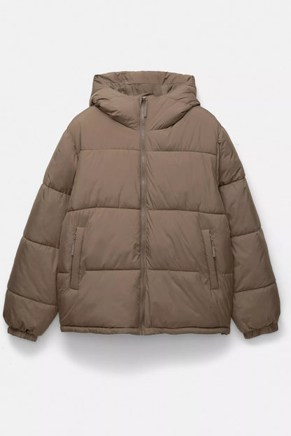 Puffer Jacket Blend with Hood - Brown