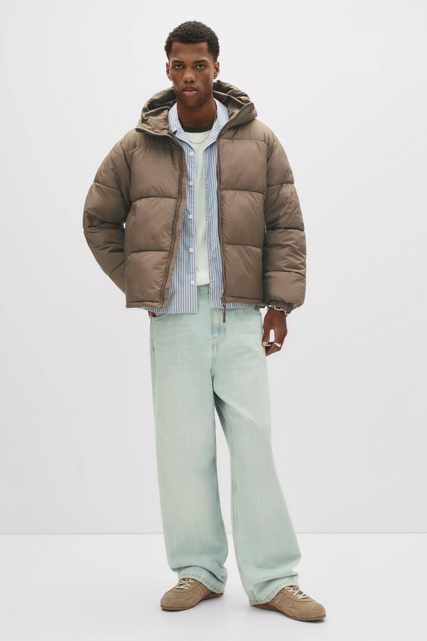 Puffer Jacket Blend with Hood - Brown