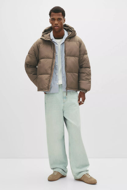 Puffer Jacket Blend with Hood - Brown