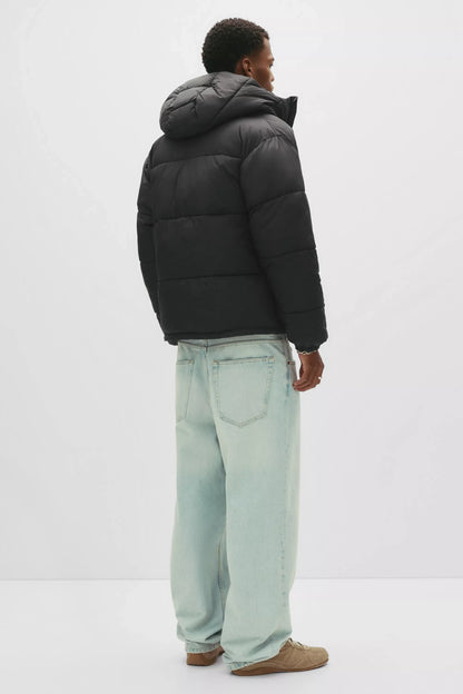 Hooded Blend Puffer Jacket - Black