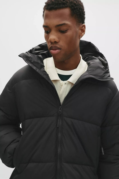 Hooded Blend Puffer Jacket - Black
