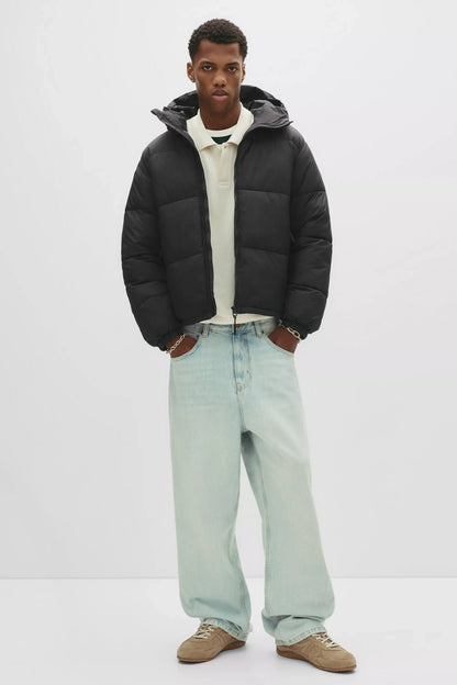 Hooded Blend Puffer Jacket - Black