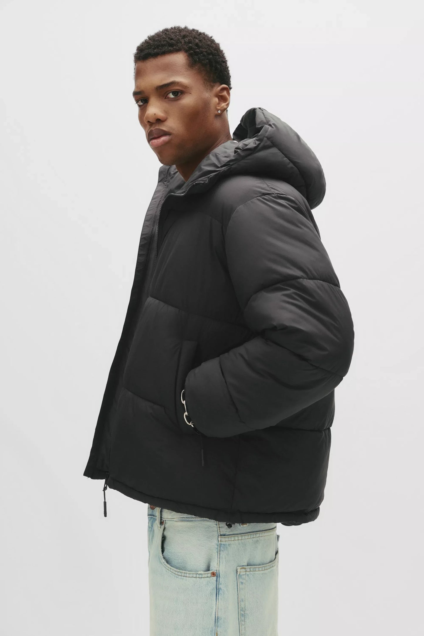 Hooded Blend Puffer Jacket - Black