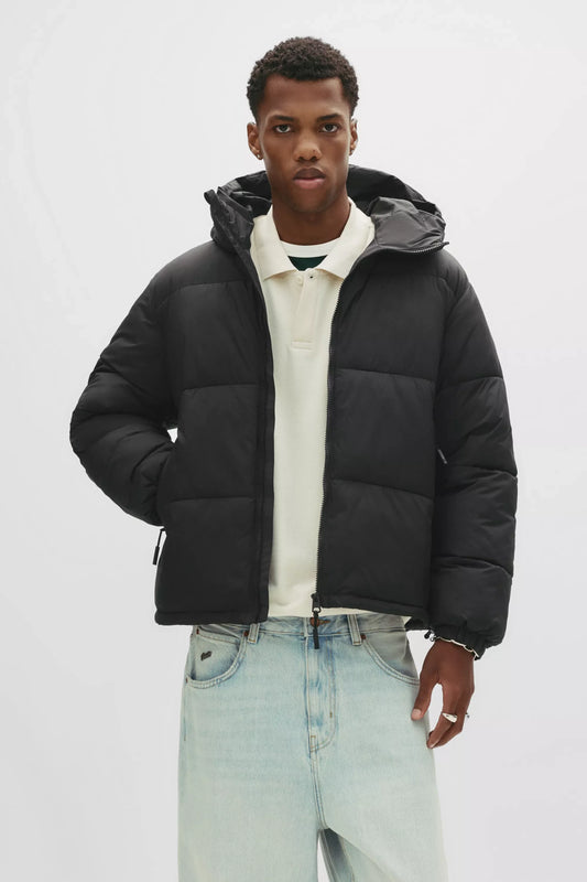 Hooded Blend Puffer Jacket - Black