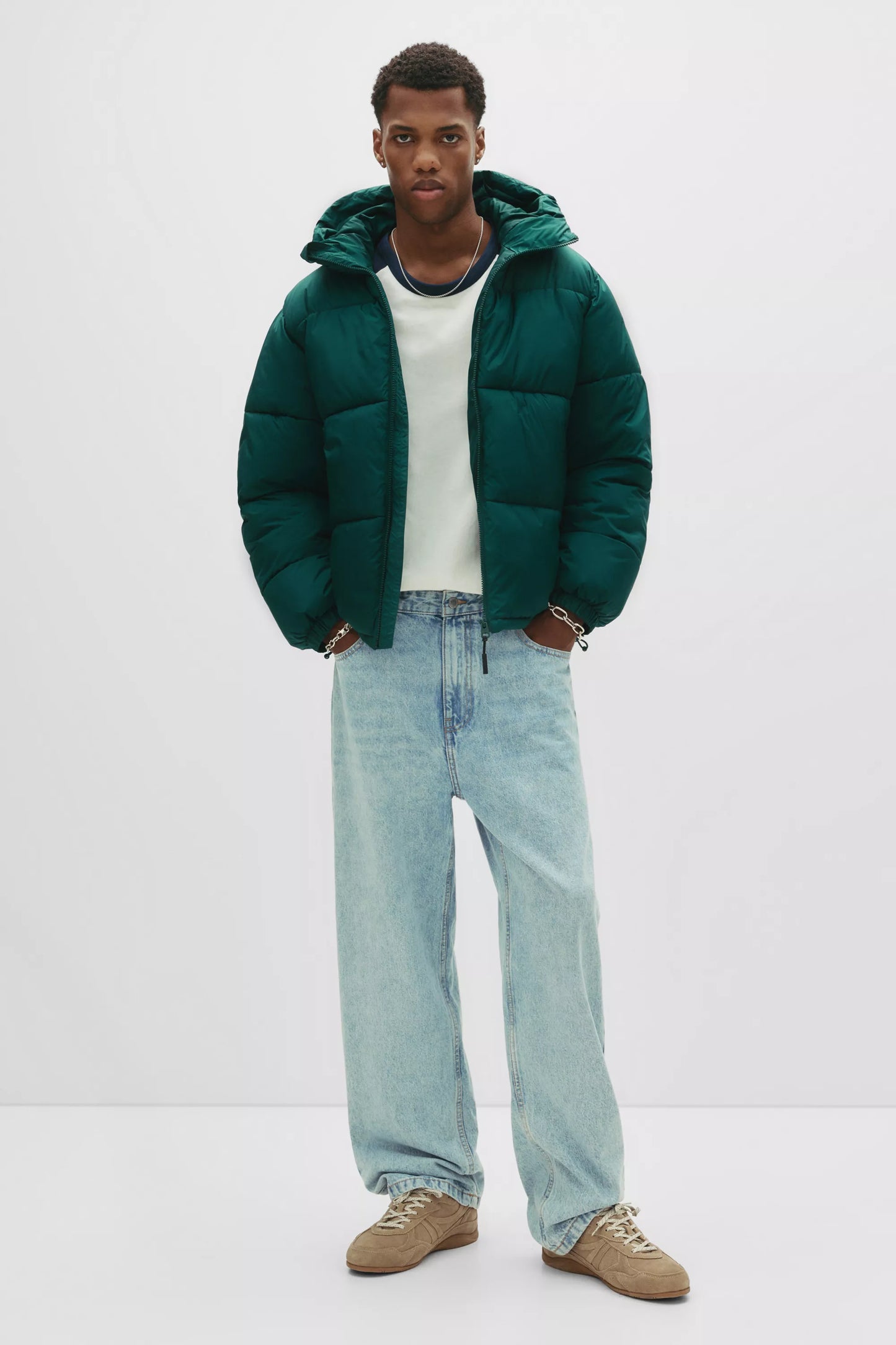 Puffer Jacket Blend with Hood - Green