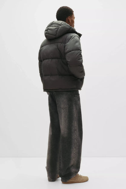 Puffer Blend Jacket with Hood - Dark Grey