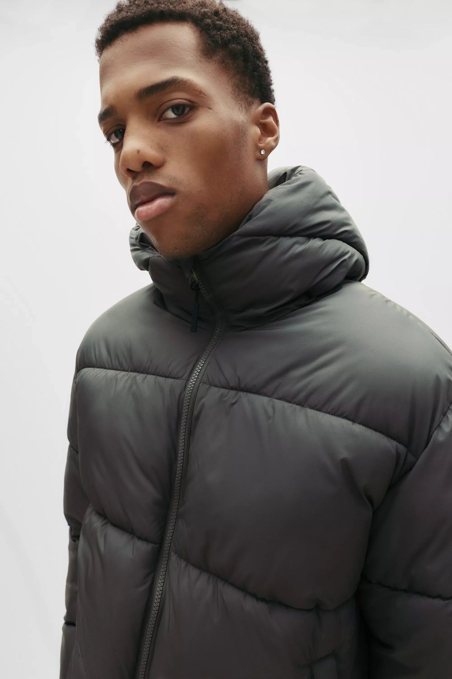 Puffer Blend Jacket with Hood - Dark Grey
