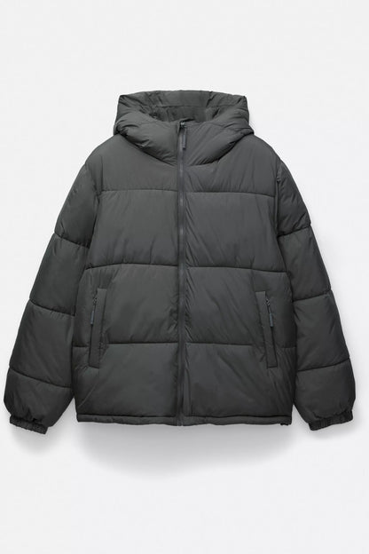 Puffer Blend Jacket with Hood - Dark Grey