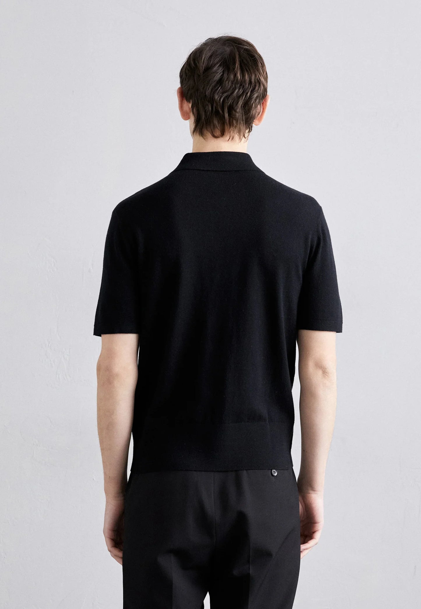 Ribbed Cotton Polo Shirt - Black