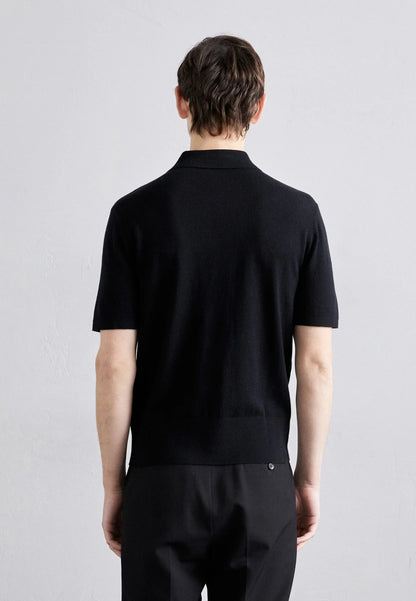 Ribbed Cotton Polo Shirt - Black